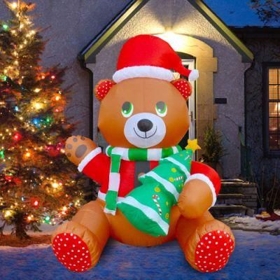 6FT Inflatable Cute Teddy Bear Holding Christmas Tree with Internal LED Light
