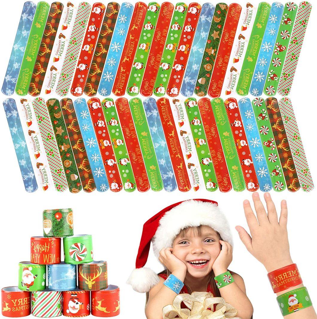 Christmas Slap Bracelets Snap Bracelets Bulk Print Snowflake Santa Merry Christmas Happy New Year Craft Xmas Party Bag Fillers Christmas Party Favor