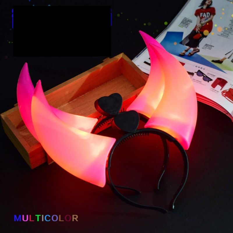 Ox Horns Design Plastic Halloween LED Flash Demon Headpiece Light