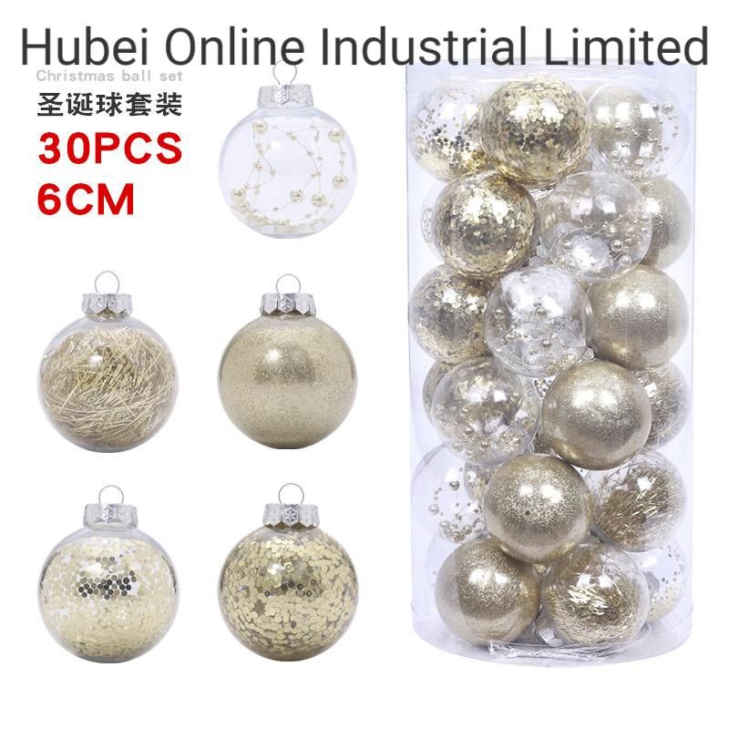 30PC/Bucket 6cm Christmas Ball Christmas Tree Hanging Ball Acrylic Transparent Ball Christmas Supplies