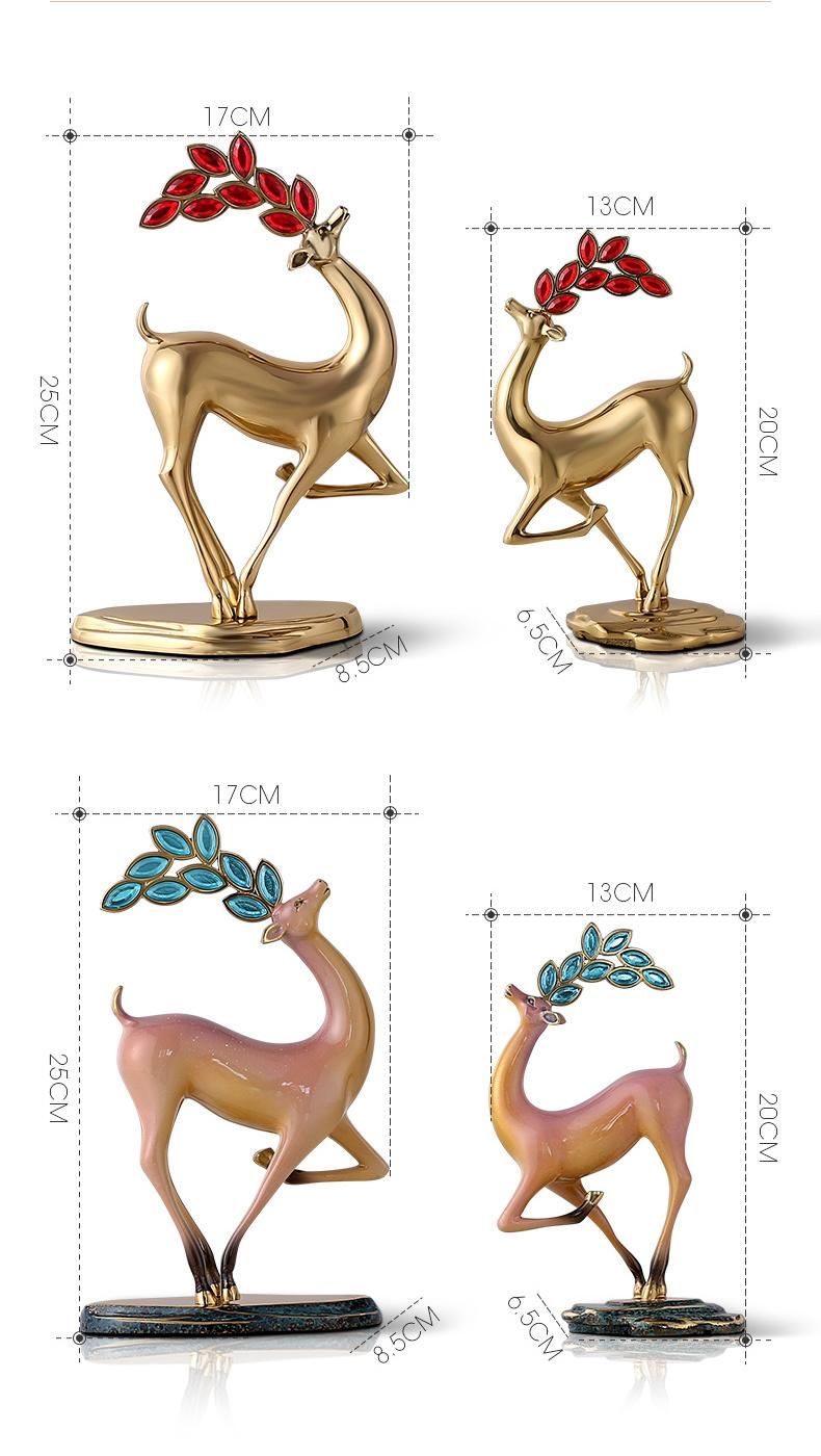 Home Contemporary Modern Brass Carving Decoration Ornaments Statue Deer Decor for Living Room