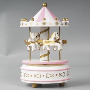 Xmas Carrossel Decorative Eco Plastic Xmas Caja De Musical Mechanism Merry Go Round Rotating Carousel Horse Music Box for Sale