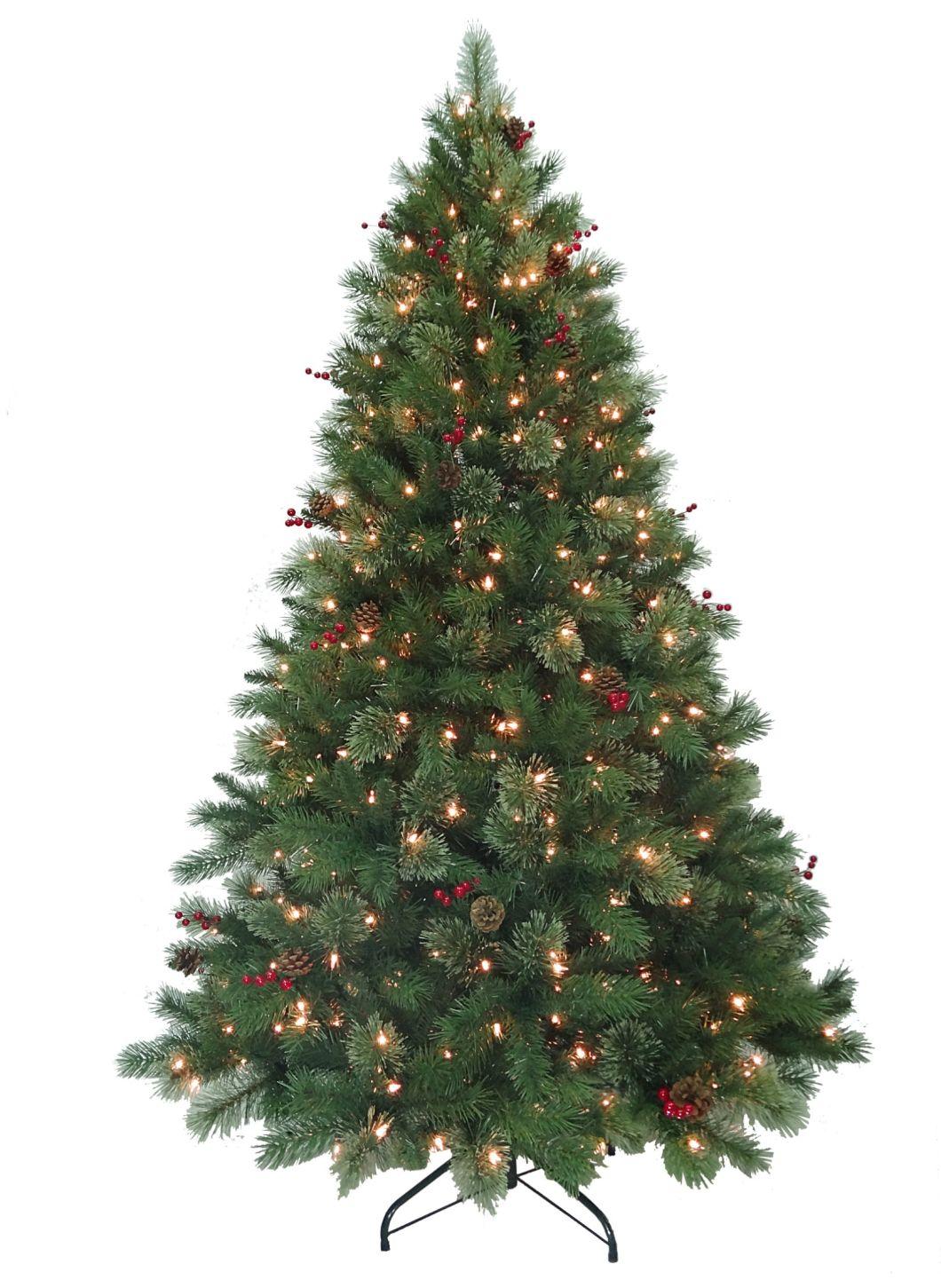 6FT Pre-Lit Green PE, Flowering Pine Needle & PVC Mixed Tips Christmas Tree