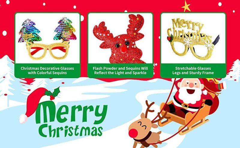 Christmas Glasses Glitter Party Glasses Frames Christmas Decoration Costume Eyeglasses for Christmas Parties Holiday Favors Photo Booth