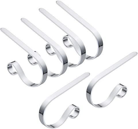 Silver Christmas Stocking Holders for Mantle, Adjustable Metal Stocking Hangers, Widely Used and Safe Stocking Hooks Set of 6