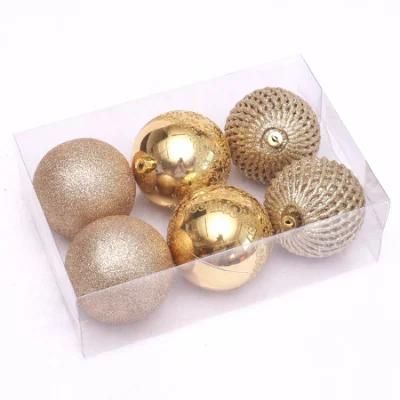 8cm Gold Shiny Glitter Plastic Christmas Balls for Xmas Decoration