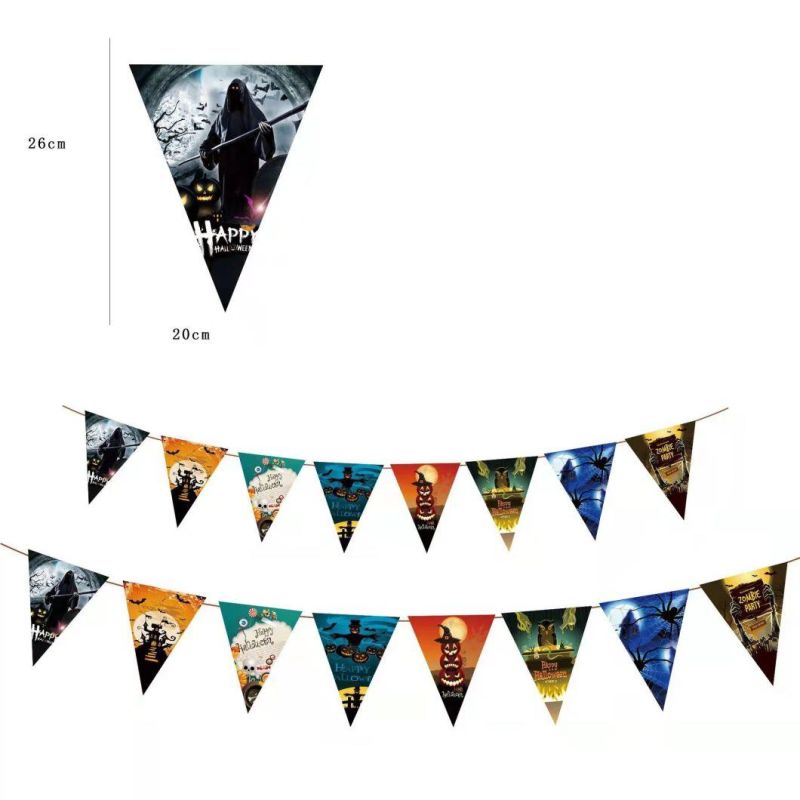 Halloween Triangle Pull Flag Skull Pumpkin Paper Pull Flower Halloween Party Decorations Halloween Pull Flag