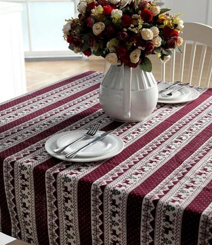 Polyester Cotton Imitation Hemp Deer Snow Christmas Printed Tablecloth