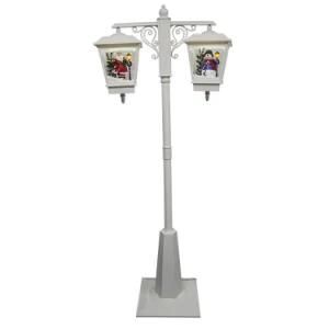 Rainproof Musical Navidad Double Lamps Falling Snow Xmas Street Lamppost LED Christmas Light with Santa and Snowman