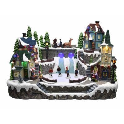 Best-Selling Christmas Village Houses with LED Lights and Four-Person Skates Function with Music