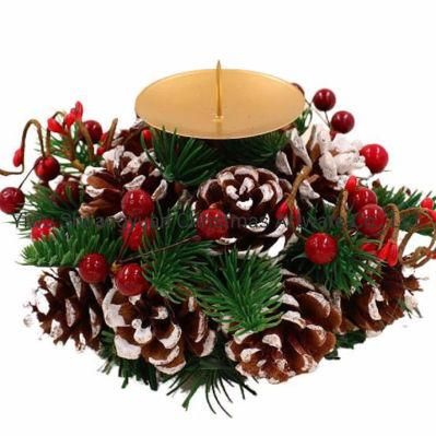 Newest Design Pinecone Tower Ball Christmas Wreath Decorated with Red Berries &amp; Foam Ball