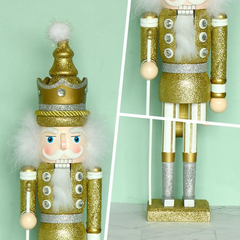 15.8 Inch Wooden Nutcracker Ornaments Christmas Decorations Holiday Decor Kids Toys Nutcracker Puppets, Gold King