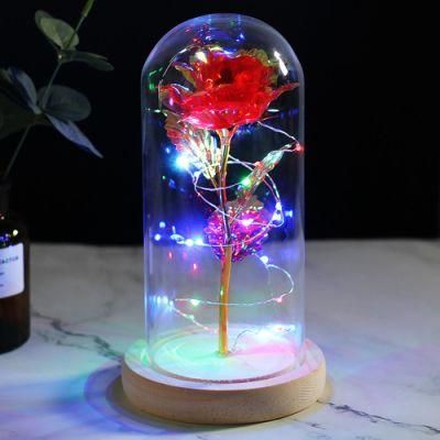 Factory Wholesale Customized Galaxy Rose LED Flower Gift in Glass Dome