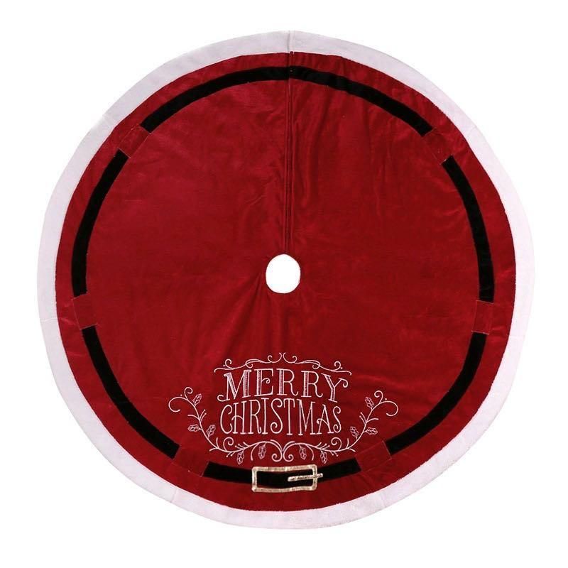 Cross Border Hot Selling Red Velvet Cloth Belt Christmas Tree Skirt Christmas Tree Decoration Tree Bottom Apron Christmas Tree Skirt