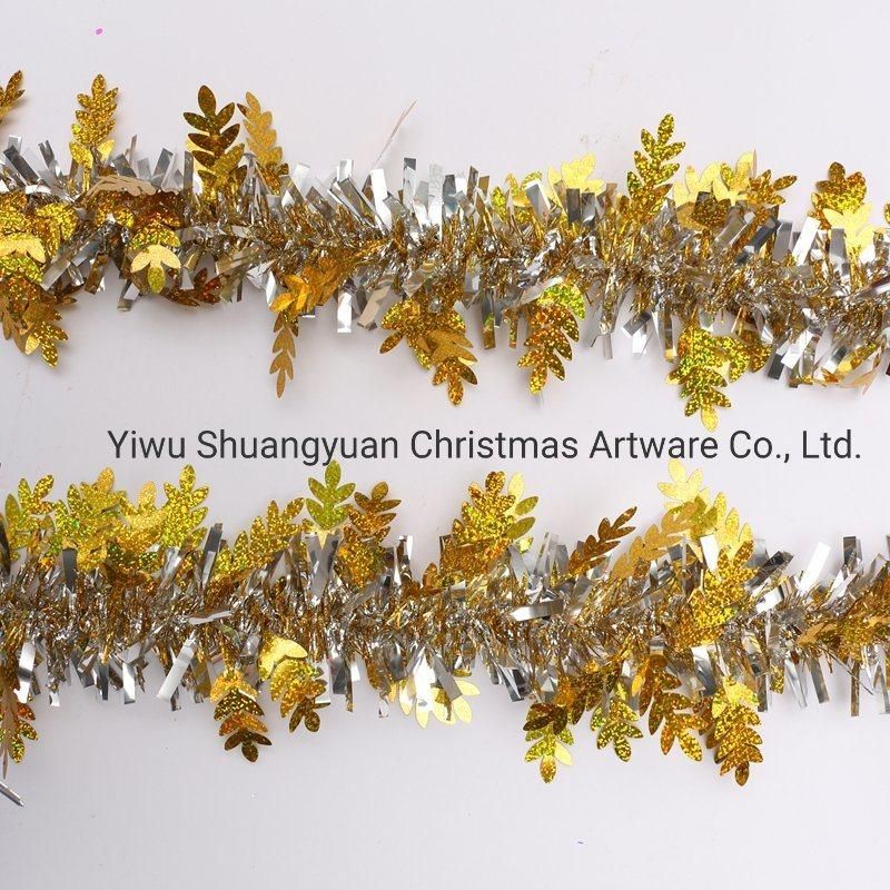 New Design 200mm Green Gold Christmas Leaves Shape Decoration Tinsel Garland