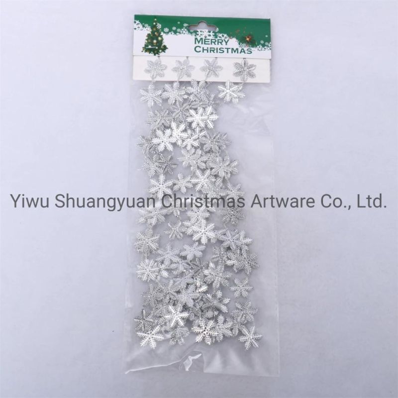 220cm Silver Christmas Beads Garland Snowflaked Shaped Beads Chain for Decoration