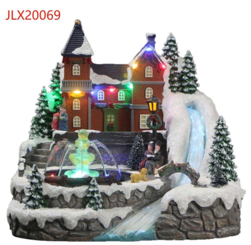 Fiber Optic Animated Lighted Winter Snow Christmas Village Holiday Indoor Decor for Home with Moving Couple and Train