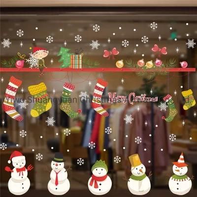 Cute Snowman Plastic Window Sticker Door Sticker Fridge Sticker Glass Window Wall Window Stickers Home DIY Decal Snowflake Xmas Art Decor