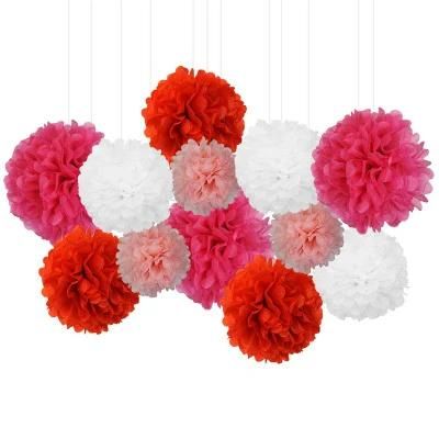 Wholesale Party Hanging Decoration 12 Inch Red Tissue Paper POM POM
