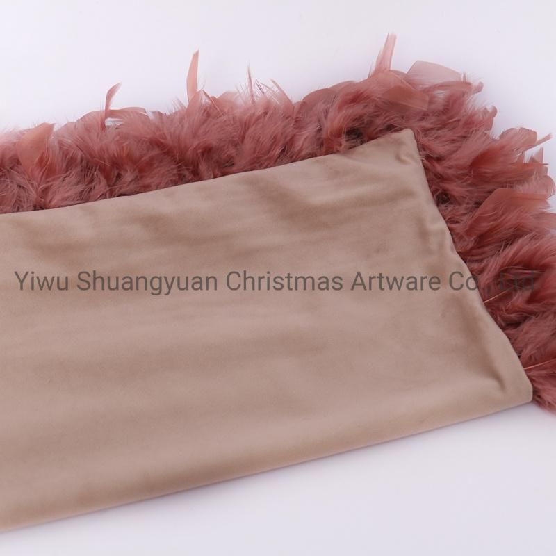 New Design Christmas Bolster Pillow with Feather for Holiday Wedding Party Home Decoration Hook Ornament Craft Gifts