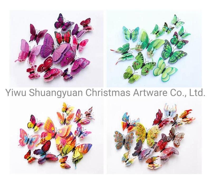 Artificial Christmas 3D Butterfly Decoration with Bowknot Angel Heart Star Bell Supplies Ornament Craft Gifts for Holiday Wedding Party