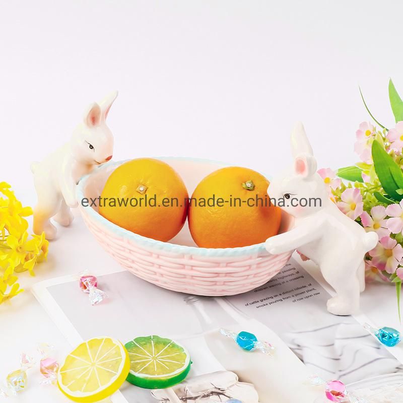 Attractive Newest Design Easter Bowl Ceramic Porcelain Egg Shape Bowl with Rabbit