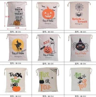 Wholesale Natural Cotton Halloween Tote Drawstring Bag