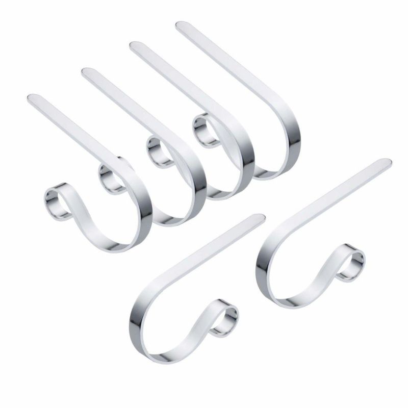 Silver Christmas Stocking Holders for Mantle, Adjustable Metal Stocking Hangers, Widely Used and Safe Stocking Hooks Set of 6