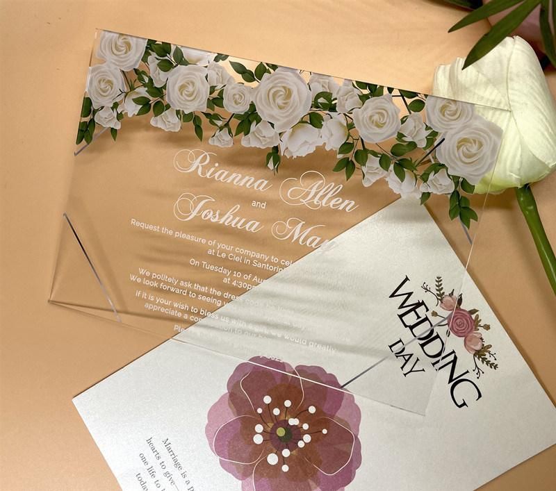 Custom Elegant Design Acrylic Printing Menu Save The Date Wedding Invitations Cards