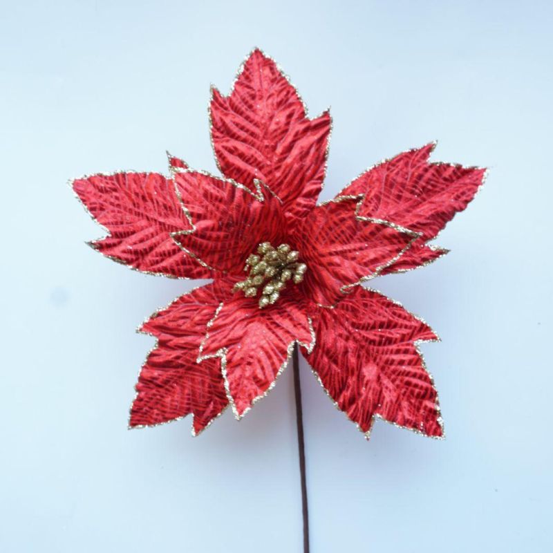 Christmas Glitter Poinsettia Bronzing Flannelette Gauze Flower for Tree Decoration