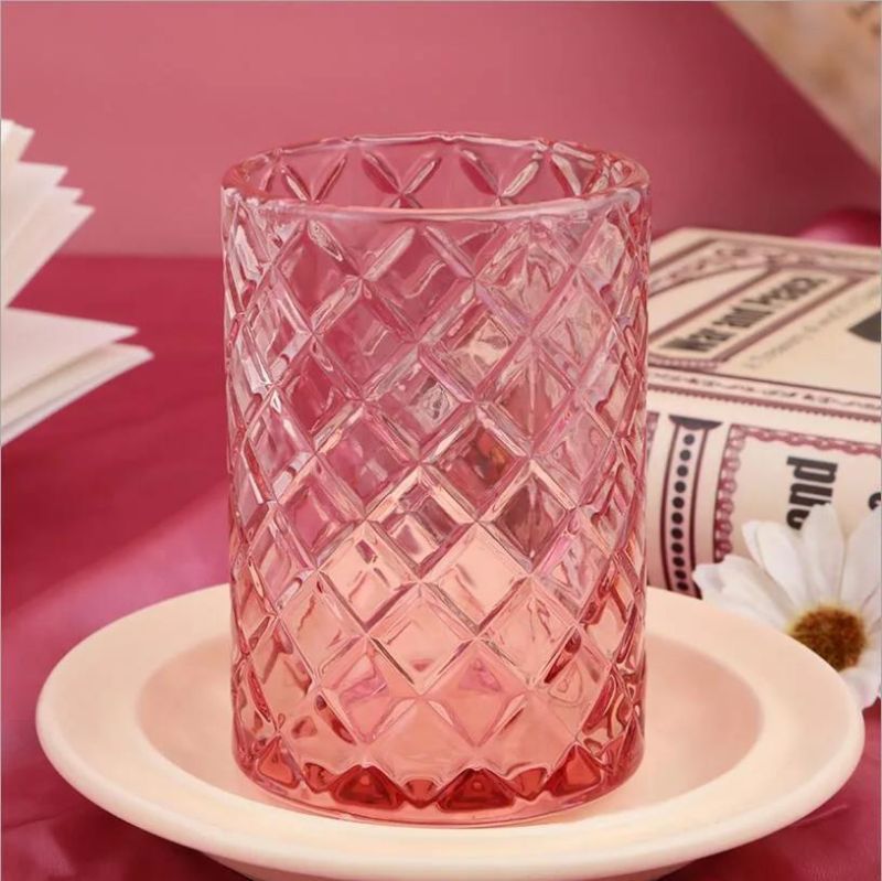 Vss New Designed Embossed Empty Glass Candle Vessel for Gift