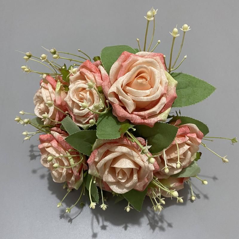 9 Heads Artificial Rose Bunches for Wedding Flower