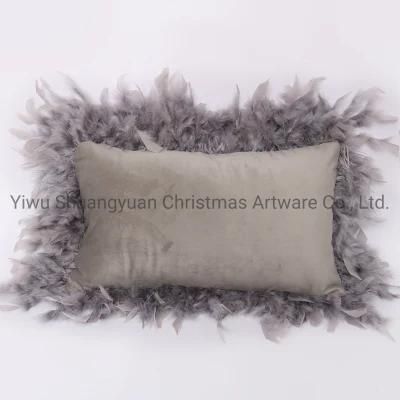 New Design Christmas Bolster Pillow with Feather for Holiday Wedding Party Home Decoration Hook Ornament Craft Gifts