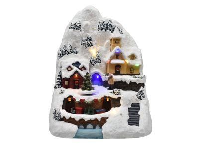 Christmas Hillside House with LED Lights and Train Christmas Tree Rotation Feature with 8 Songs Music for Decorations