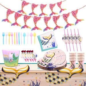 Mermaid Birthday Supplies Fish Tail Paper Plate Cup Set