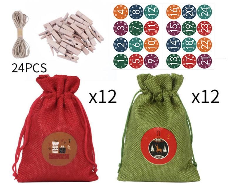 2021 Christmas Decorations 24 Christmas Advent Calendar Countdown Sets Cotton Drawstring Gift Bag