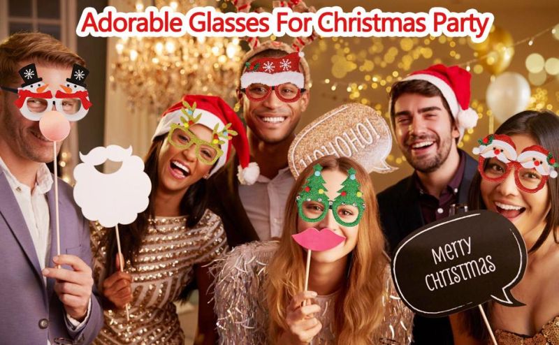 Christmas Glasses Glitter Party Glasses Frames Christmas Decoration Costume Eyeglasses for Christmas Parties Holiday Favors Photo Booth