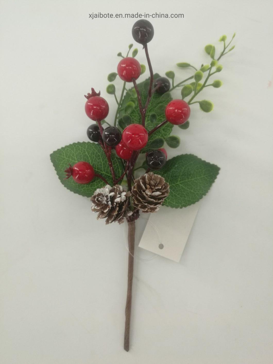 Beautiful Red Bauble PVC Christmas Picks with Foam Christmas Balls and Pine Cones