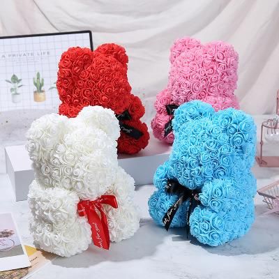 Wholesale Artificial Custom Flower Teedy Bear Rose Foam/PE 40cm Box Valentines Day Rose Teddy Bear