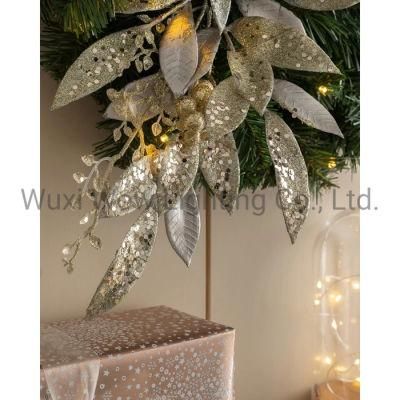 Decorated Christmas Wreath with 35 Warm White LED Lights Champagne