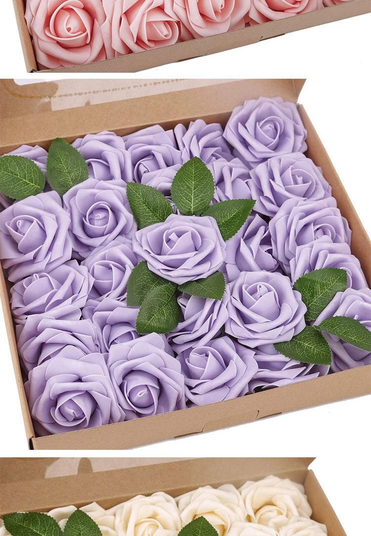 High Quality Handcraft Emulate Fabric Artificial Flower Heads 50PCS PE Foam Realistic Rose Head Wedding Flower Packages Petals Flowers Valentine′ S Day