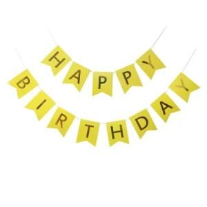 Umiss Happy Birthday Yellow Paper Flag Banner for Party Decorations
