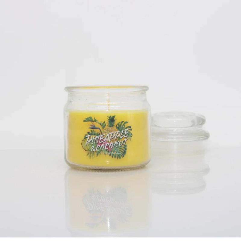 8 Oz Yankee Style Glass Fruit Fragrance Candle with Glass Lid