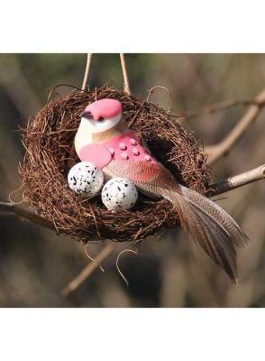 Artifical Decoration Easter Birds Nest with 2 Colorful Easter Eggs 1