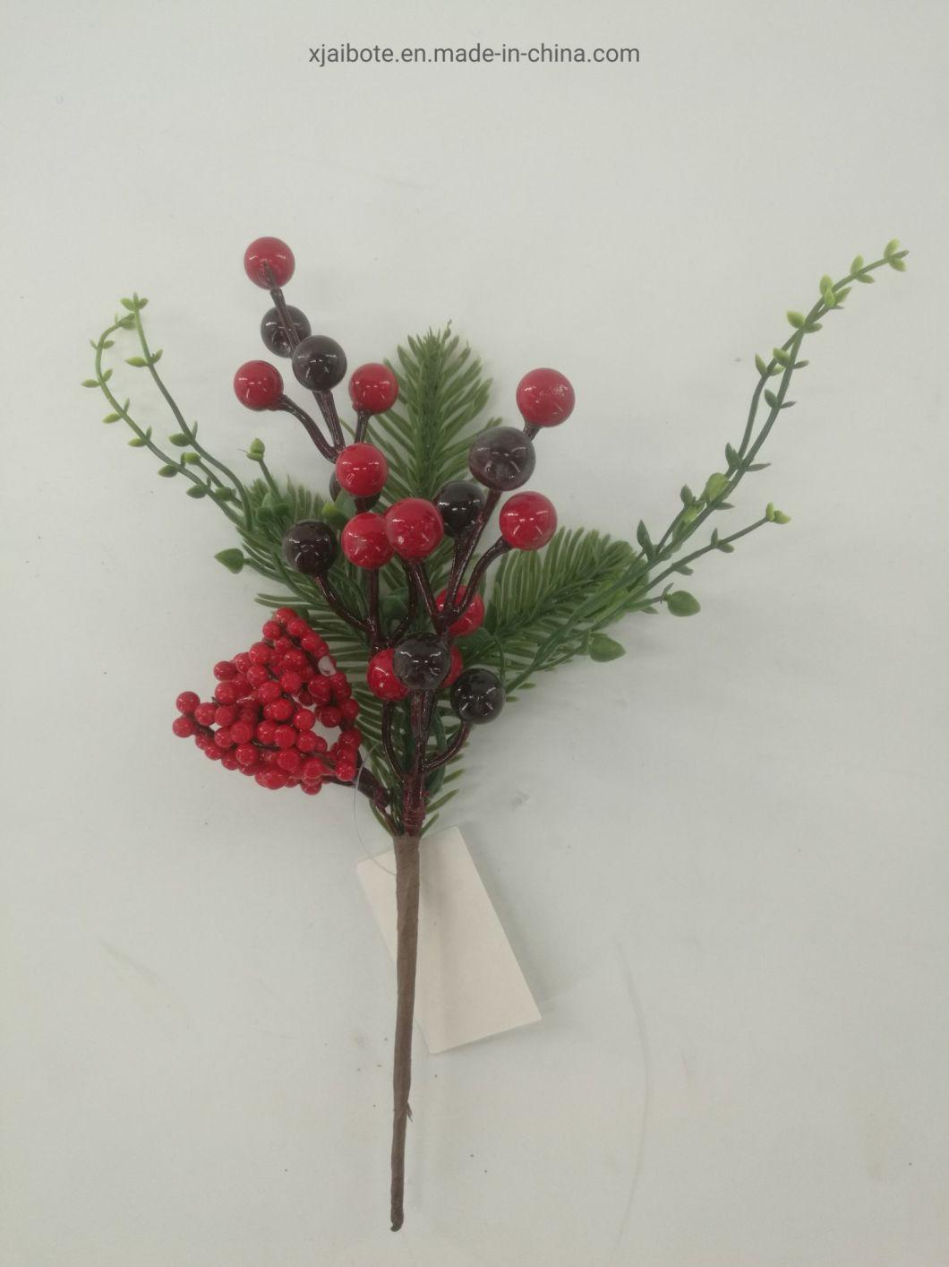 Beautiful Red Bauble PVC Christmas Picks with Foam Christmas Balls and Pine Cones