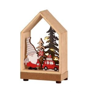 Christmas Decorations New Luminescent Cabin Forest Old Man Wooden Window Scene Layout Tabletop Ornaments