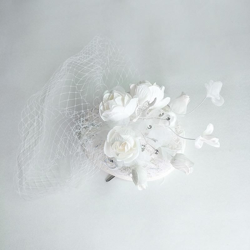 Women Church Fancy Dress Hats Bride Headdress Bridal Flower Decorative White Wedding Hats