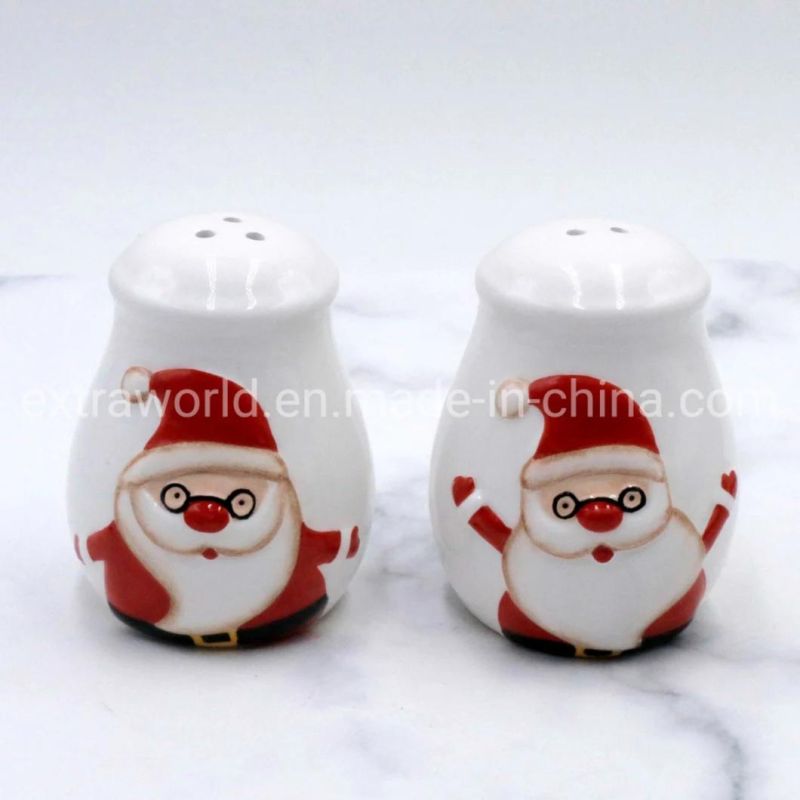 Christmas Dolomite Hand-Painted Salt and Pepper Shaker Kitchenware