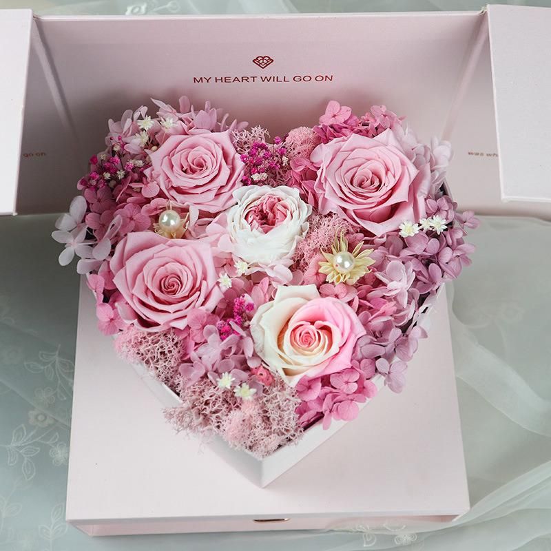 New Style Best Valentines′ Day Gift Preserved Roses Flower 5 Roses in Heart-Shaped Gift Box for Your Love