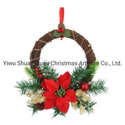 Newest Design Rattan Christmas Wreath Prelit Christmas Wreath Hanging Christmas Decorations
